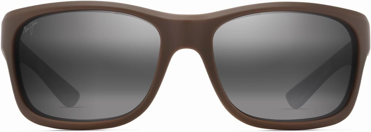 Maui Jim Men's Ano NUI Rectangle Sunglasses, Matte Solid Brown/Neutral Grey Polarized, Large