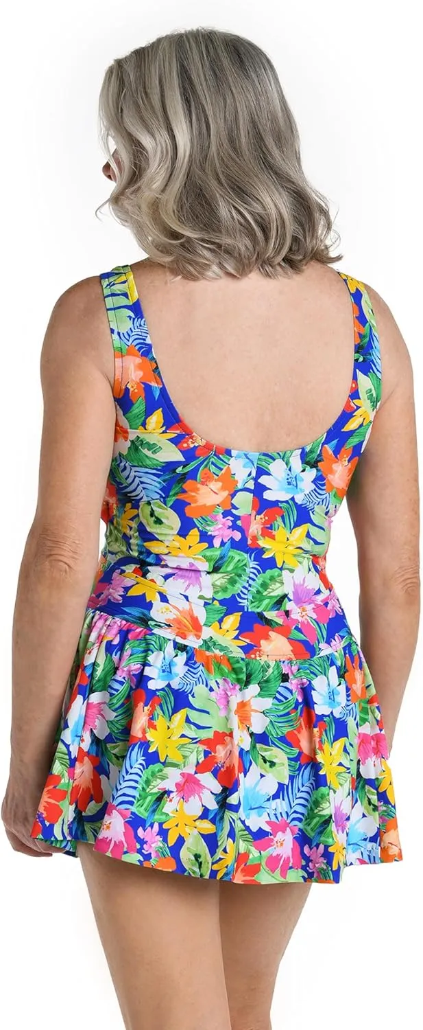 Maxine Of Hollywood Women's V-Neck Swim Dress One Piece Swimsuit