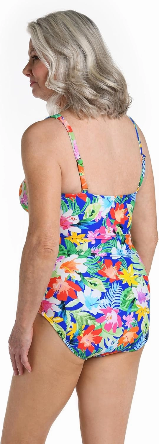 Maxine Of Hollywood Women's V-Neck Twist Front Shirred One Piece Swimsuit