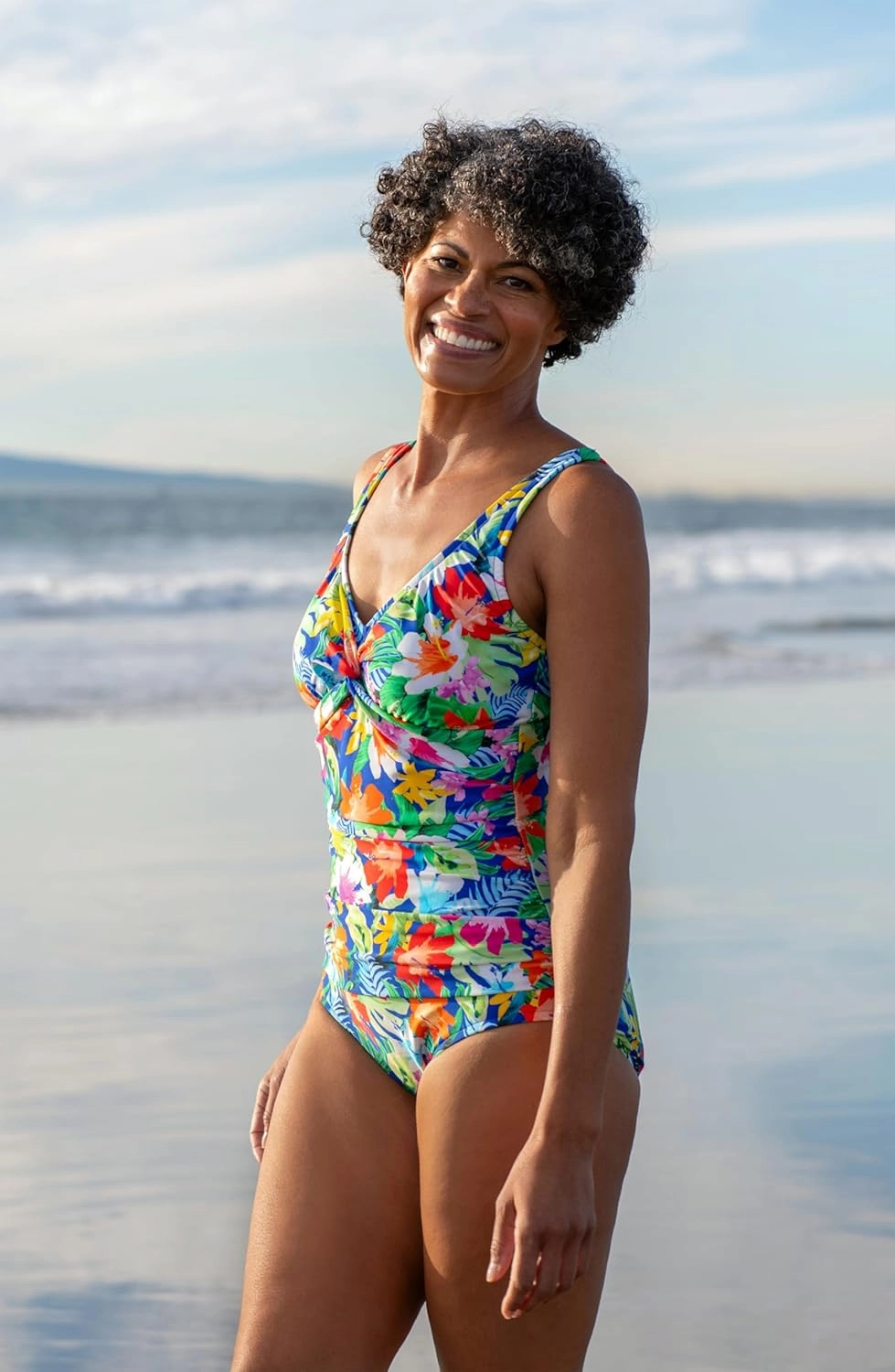 Maxine Of Hollywood Women's V-Neck Twist Front Shirred One Piece Swimsuit