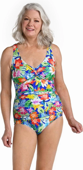 Maxine Of Hollywood Women's V-Neck Twist Front Shirred One Piece Swimsuit
