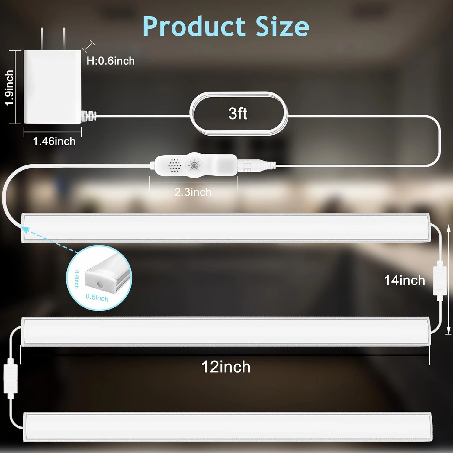 maylit Under Cabinet Lights Plug in, 3 Pcs 12 Inch Multi-Color Under Cabinet Lighting, Super Bright Under Counter Lights for Kitchen, Ultra Thin Dimmable Light for Cabinet, Counter, Workbench, Desk