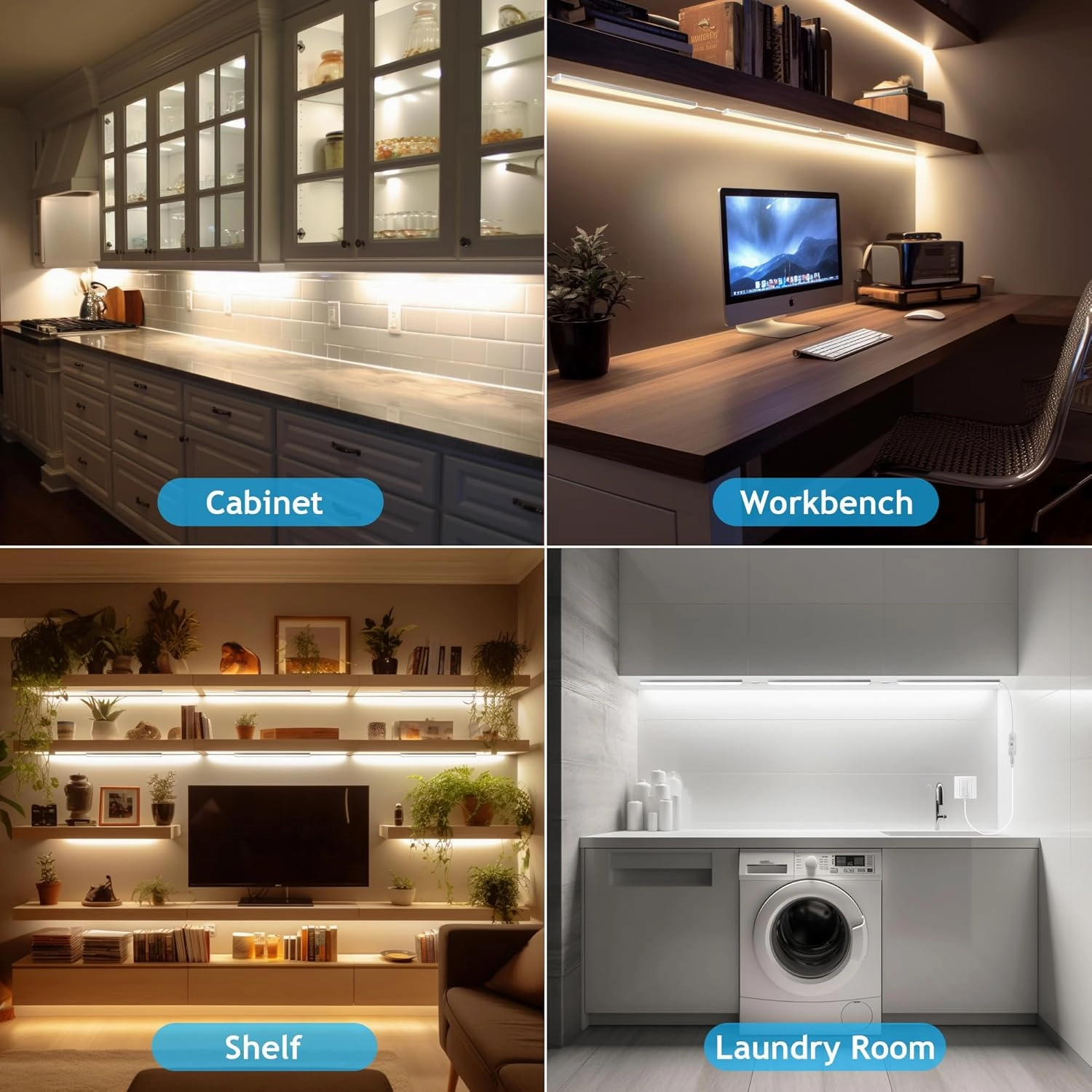maylit Under Cabinet Lights Plug in, 3 Pcs 12 Inch Multi-Color Under Cabinet Lighting, Super Bright Under Counter Lights for Kitchen, Ultra Thin Dimmable Light for Cabinet, Counter, Workbench, Desk