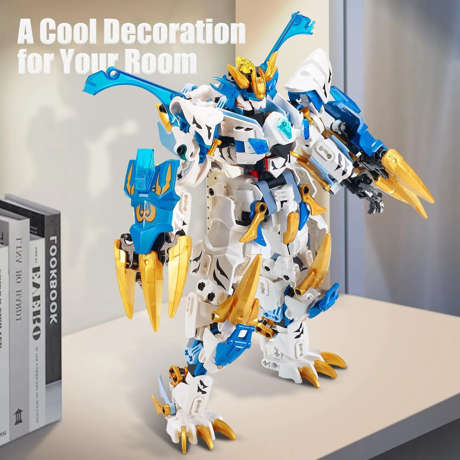 Mech Building Blocks Action Figure Toys, 2in1 White Tiger Transforming Robot Building Set, Converts to Tiger Model, for Adults Kids Boys Ages 8 （515 Pieces） (White Tiger)