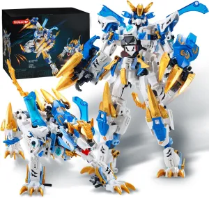 Mech Building Blocks Action Figure Toys, 2in1 White Tiger Transforming Robot Building Set, Converts to Tiger Model, for Adults Kids Boys Ages 8 （515 Pieces） (White Tiger)