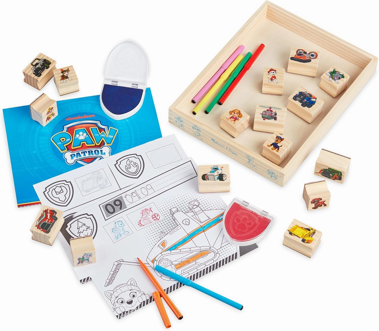 Melissa & Doug PAW Patrol Wooden Stamps Activity Set with Markers, Activity Pad (25 Pieces)