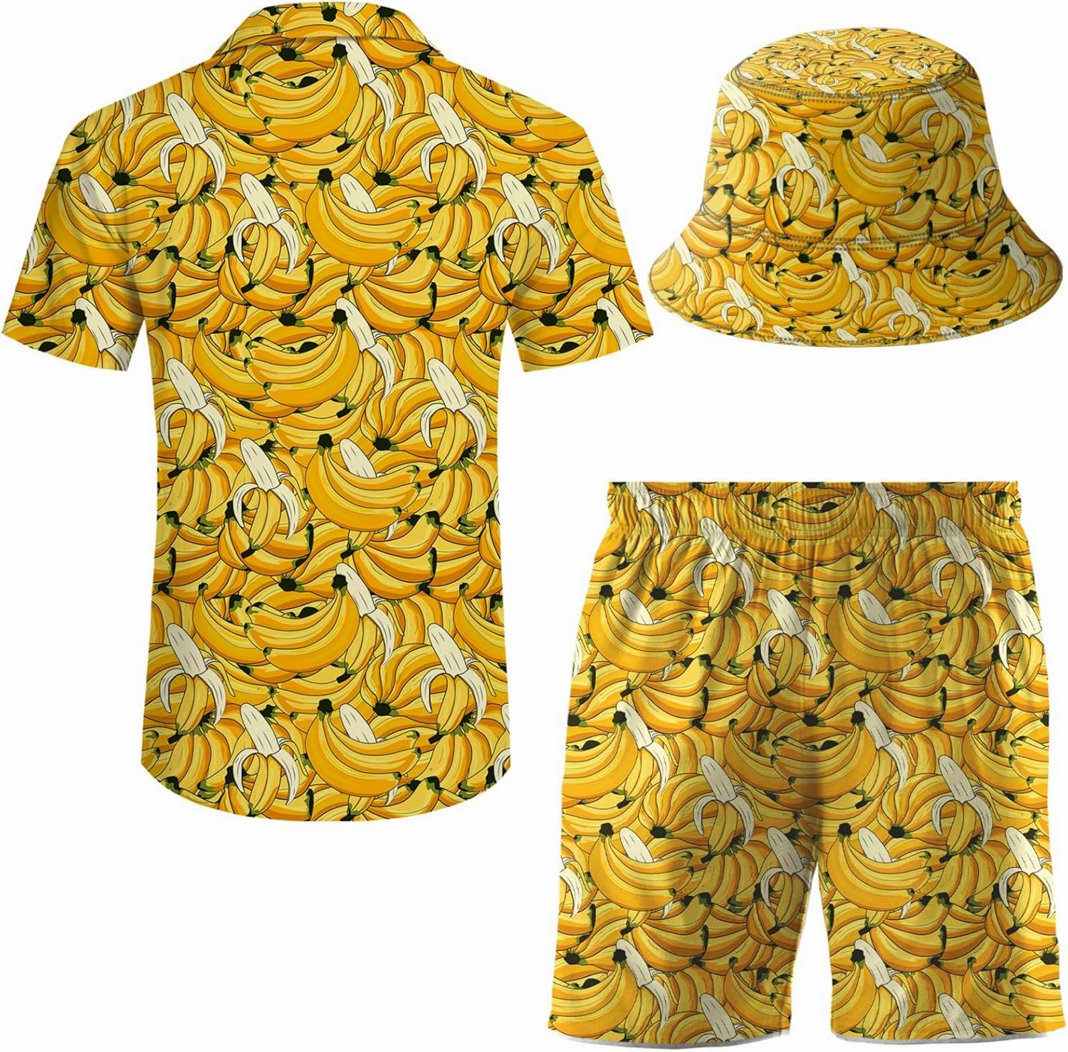Men's 2 Piece Tracksuit Hawaiian Shirt Shorts Button Down Shirt and Shorts Sets with Bucket Hats