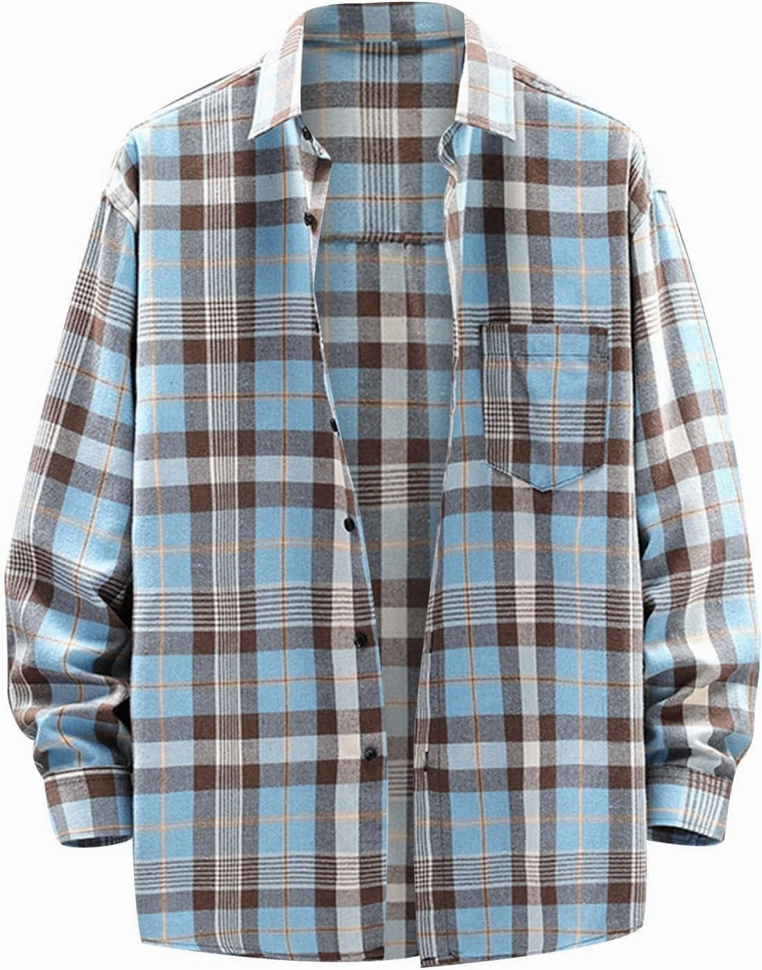 Men's Plaid Hooded Shirts Square Printing Lightweight Breathable Long Sleeve Lapel Men Plus Size Big&Tall Mens with