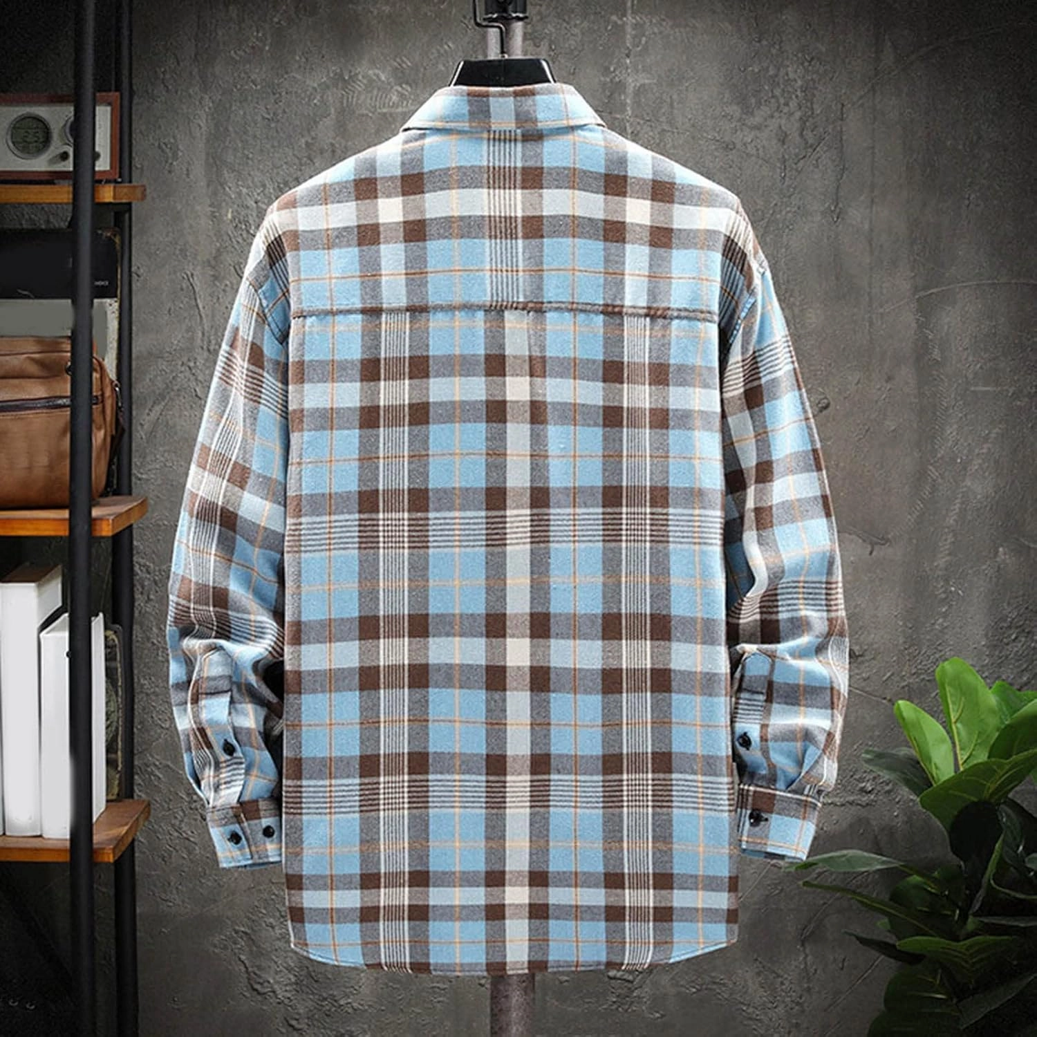 Men's Plaid Hooded Shirts Square Printing Lightweight Breathable Long Sleeve Lapel Men Plus Size Big&Tall Mens with