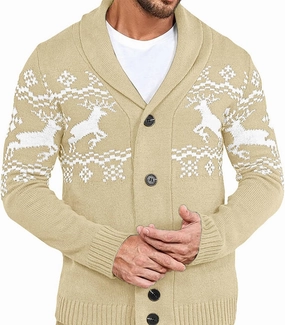 Mens Cardigan Sweaters with Buttons Long Sleeve Shawl Collar Christmas Knit Sweater Casual Xmas Holiday Sweaters