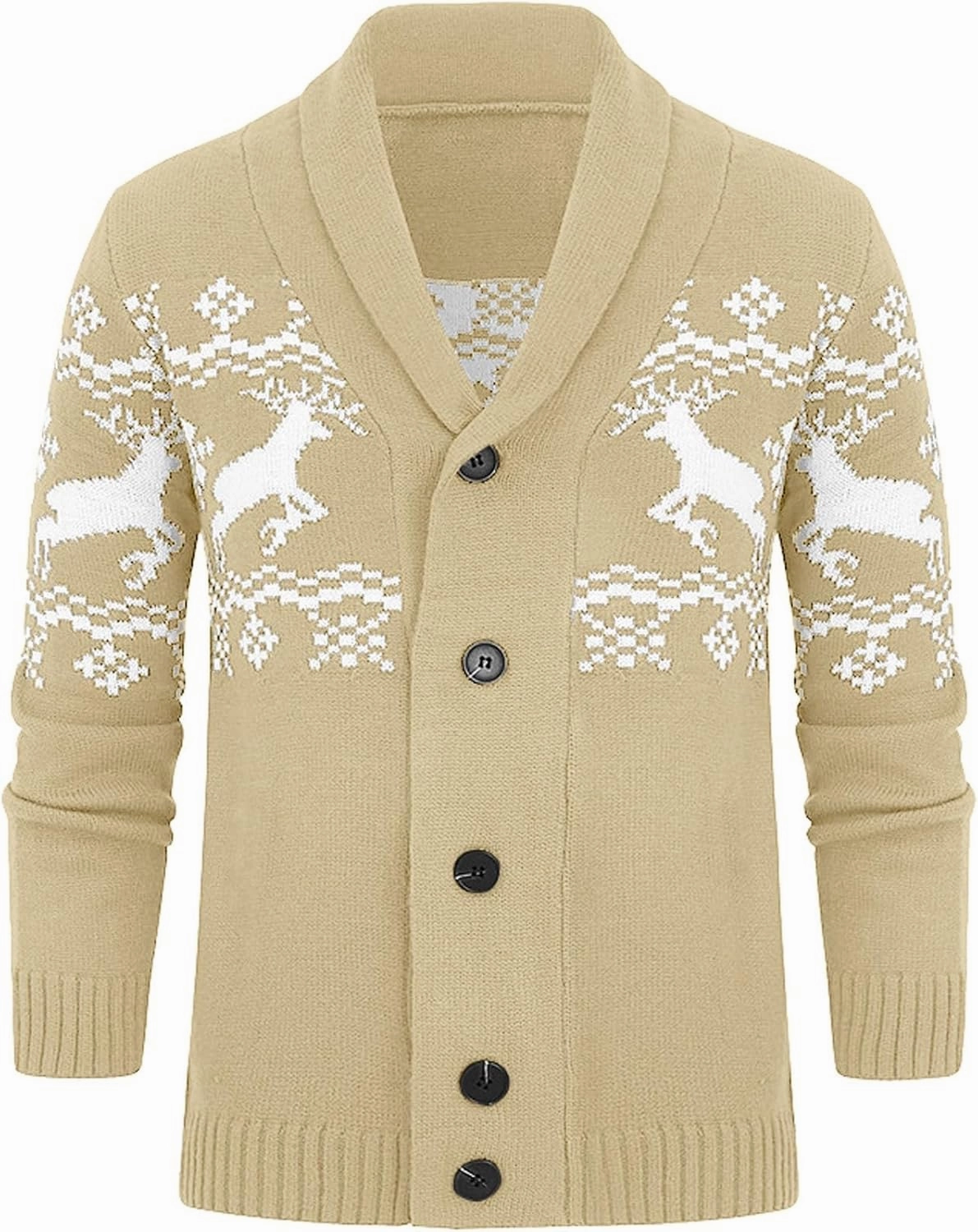 Mens Cardigan Sweaters with Buttons Long Sleeve Shawl Collar Christmas Knit Sweater Casual Xmas Holiday Sweaters