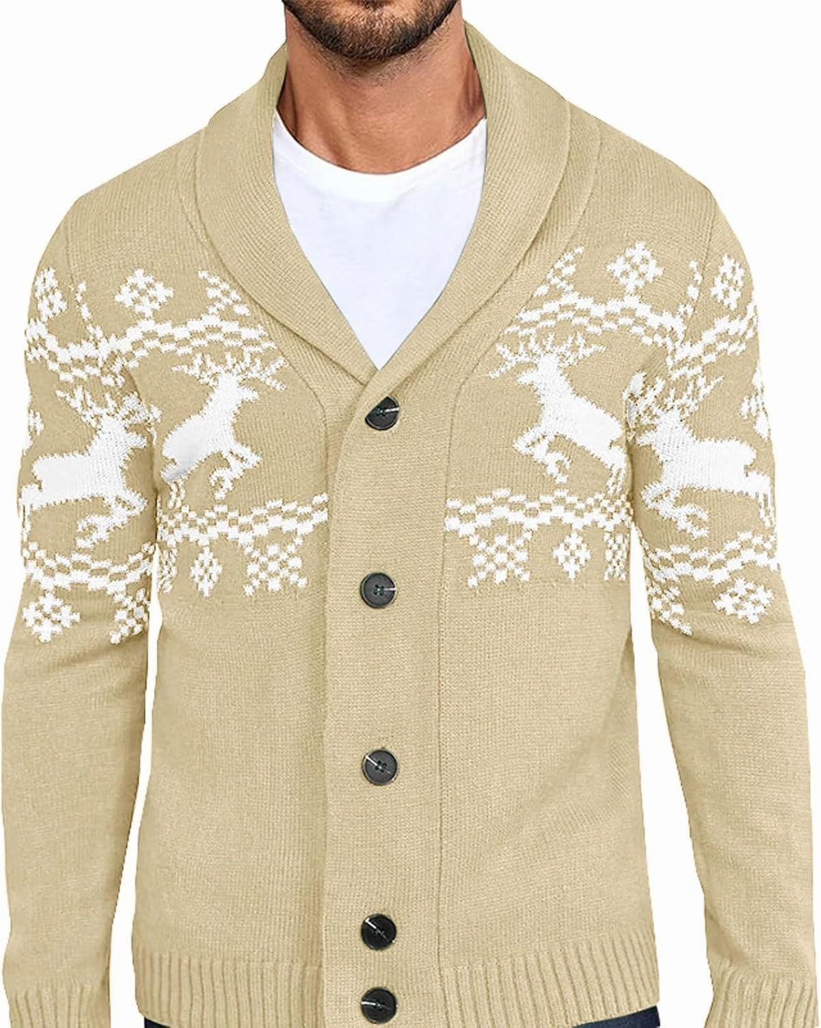 Mens Cardigan Sweaters with Buttons Long Sleeve Shawl Collar Christmas Knit Sweater Casual Xmas Holiday Sweaters