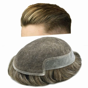 Mens Toupee Hair Piece For Men Human Hair Replacement System French Lace Male Hair Prosthesis Toupee For Men Hairpieces 7x9Light to medium density#1740 17# DARK ASH BLONDE 40% GREY