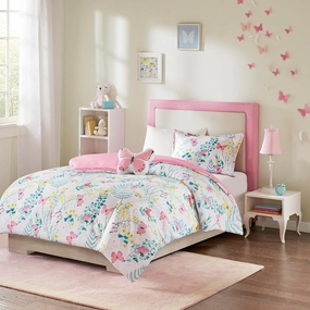 Mi Zone Kids Cynthia Comforter for Girls Microfiber Animal Butterfly Print, Modern All Season Down Alternative Kids Bed Set, Matching Sham, Decorative Pillow, Twin, Pink 3 Piece
