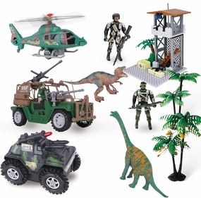 Military Soldier Action Figures,Army War Base With Vehicles Helicopter Army Men,Military Combat Toy Sets With Watchtower Building Blocks Dinos Park toddle Christmas Birthday Gift For Kids Boy