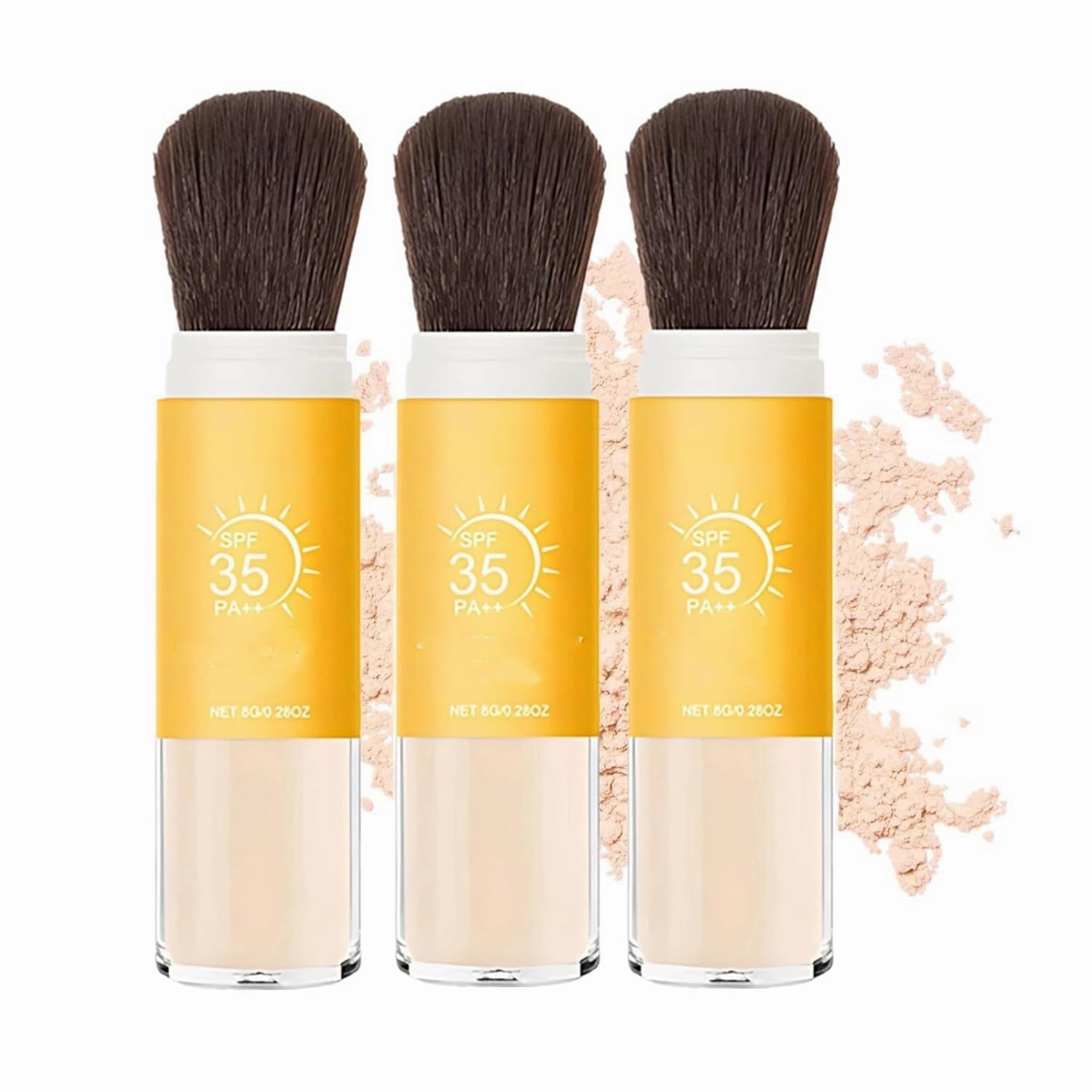 Mineral sunscreen setting powder SPF 35, face and scalp sunscreen powder, natural matte makeup effect, long-lasting light and breathable, suitable for all skin types with brush head
