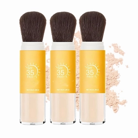 Mineral sunscreen setting powder SPF 35, face and scalp sunscreen powder, natural matte makeup effect, long-lasting light and breathable, suitable for all skin types with brush head