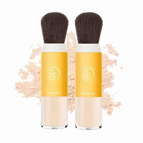 Mineral sunscreen setting powder SPF 35, face and scalp sunscreen powder, natural matte makeup effect, long-lasting light and breathable, suitable for all skin types with brush head