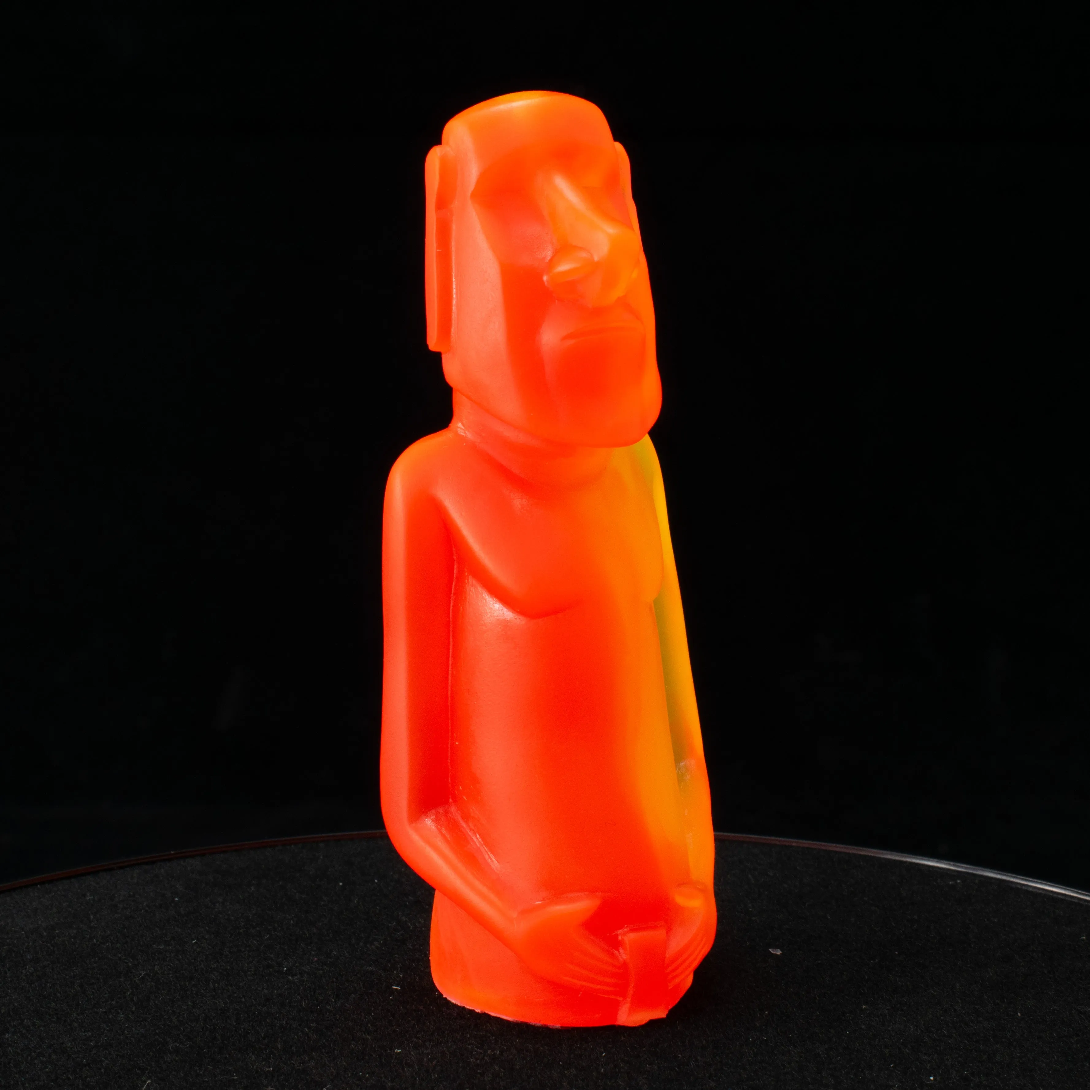 Mini Moai Figure, Neon Red and Yellow Swirl