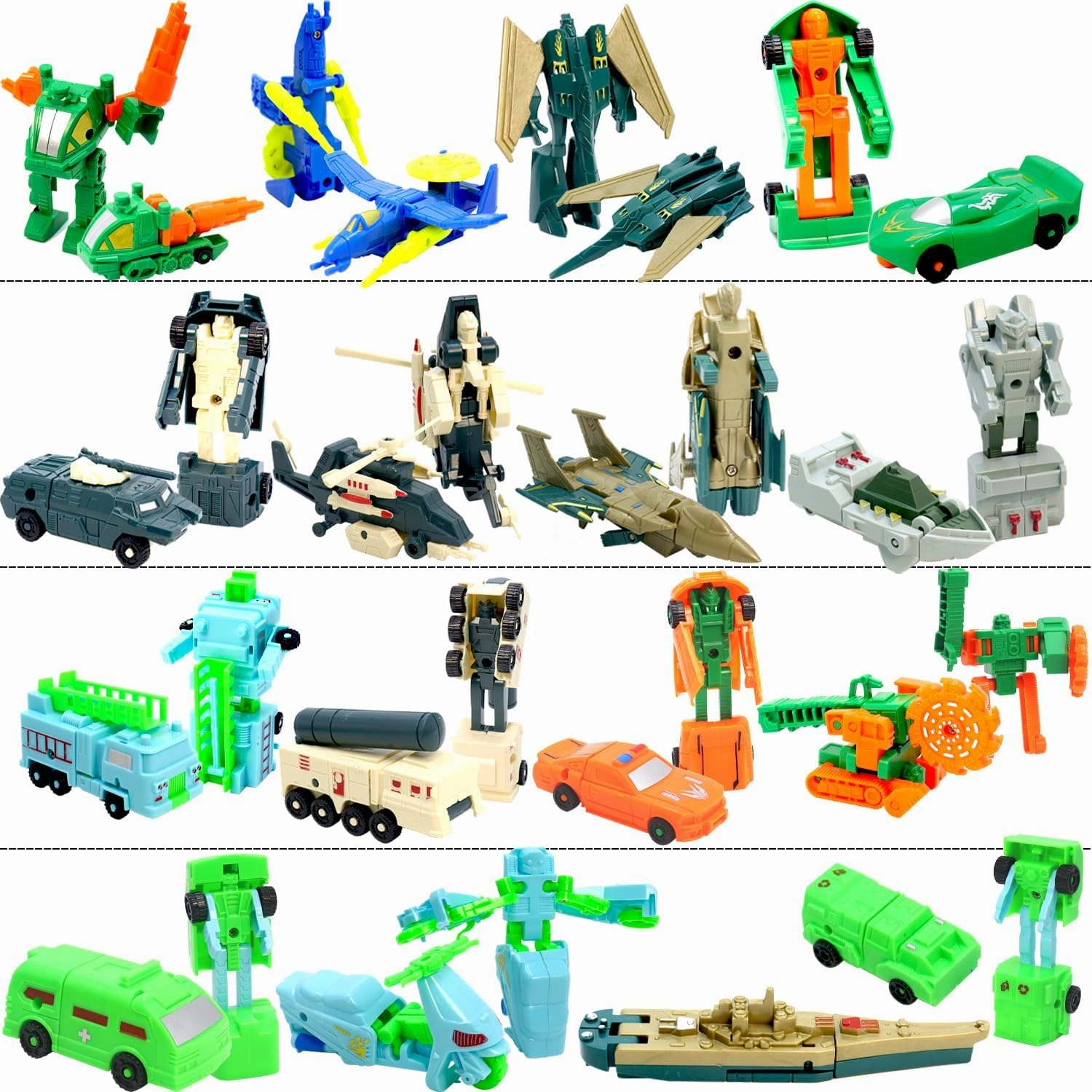 Mini Transform Robot for Toddler, 4.5-inch Converting Action Figures, 16 Collectible Rescue Vehicle Construction-Bot Playset Boys Hero Figure Modified Bots Kids Birthday Gift Easter Gift