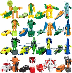 Mini Transform Robot for Toddler, 4.5-inch Converting Action Figures, 16 Collectible Rescue Vehicle Construction-Bot Playset Boys Hero Figure Modified Bots Kids Birthday Gift Easter Gift
