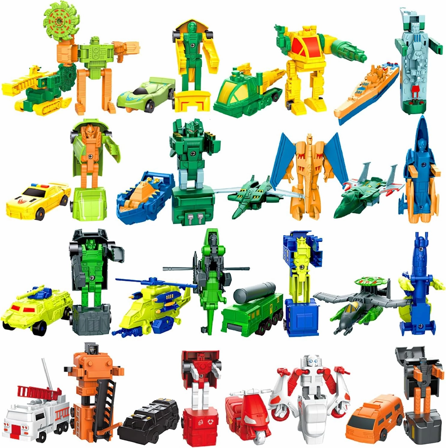 Mini Transform Robot for Toddler, 4.5-inch Converting Action Figures, 16 Collectible Rescue Vehicle Construction-Bot Playset Boys Hero Figure Modified Bots Kids Birthday Gift Easter Gift