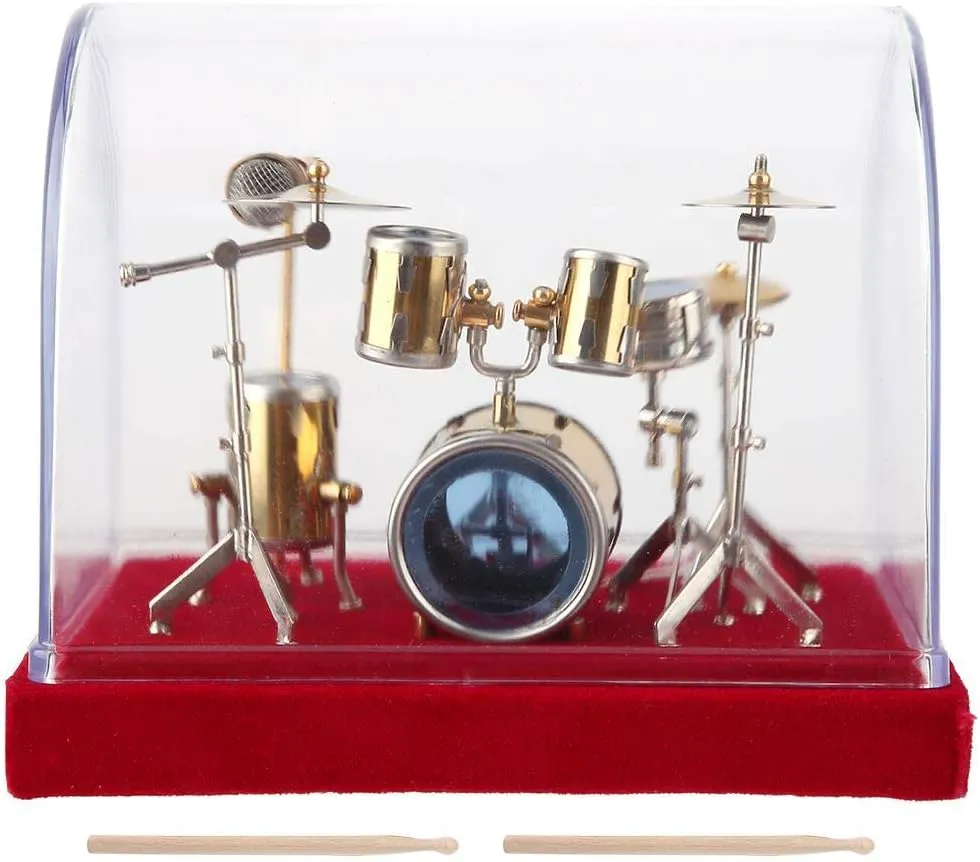 Miniature Musical Instrument Drum Set Model, Mini Ornaments Craft Home Decor Display Drum Set Model(18cm)