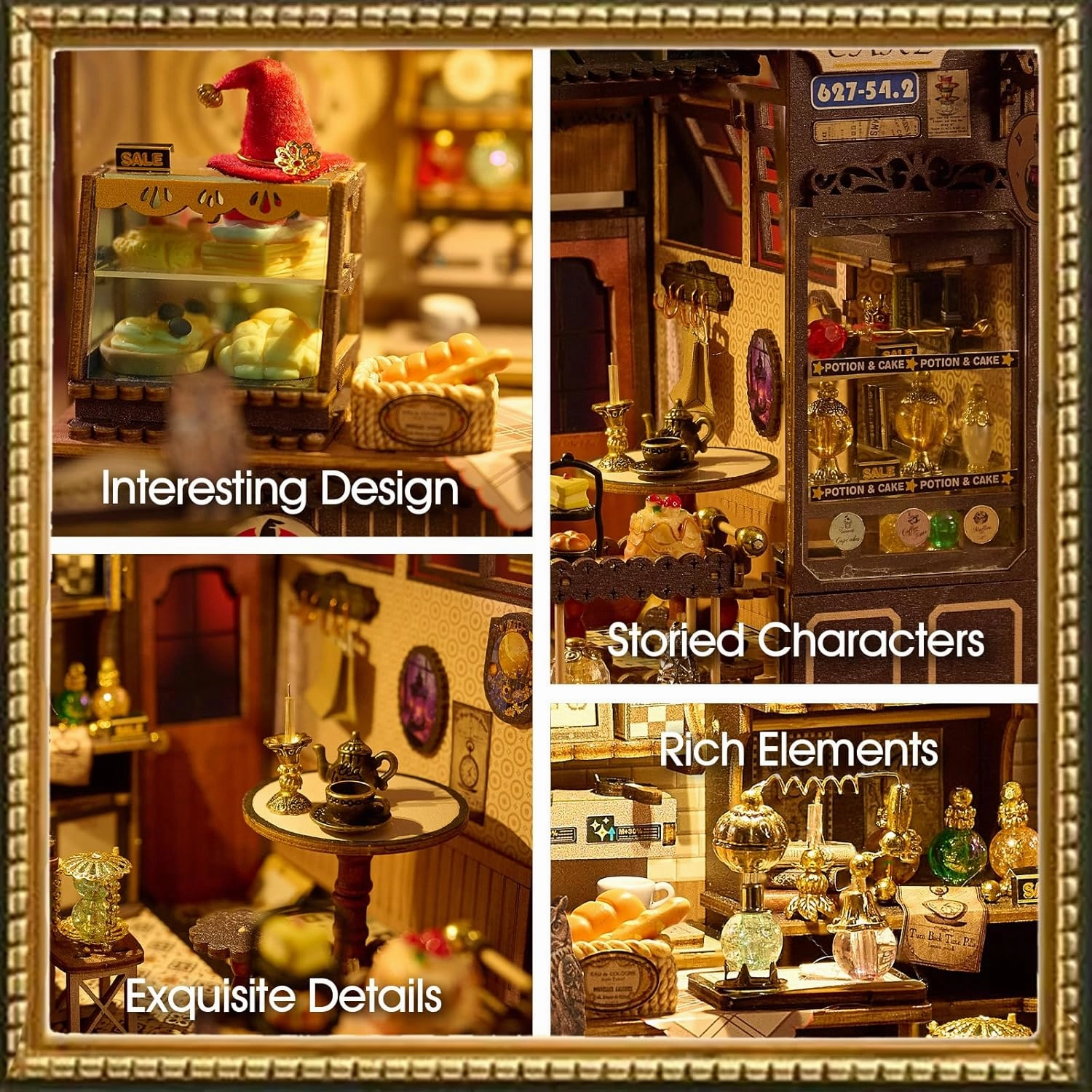 Miniature House Kit with LED Light, Book Nook Kit with Cover for Birthday, 3D Wooden Bookends Puzzle, Bookshelf Decor for Adults, Teens, Beginners - Coffee Shop