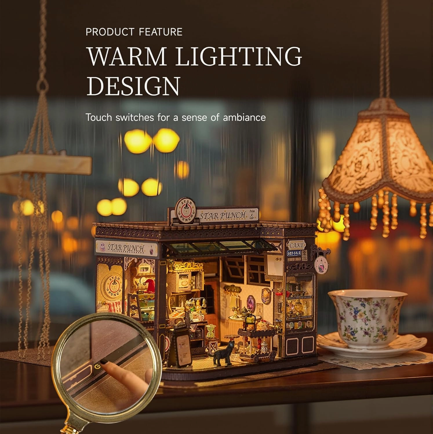 Miniature House Kit with LED Light, Book Nook Kit with Cover for Birthday, 3D Wooden Bookends Puzzle, Bookshelf Decor for Adults, Teens, Beginners - Coffee Shop