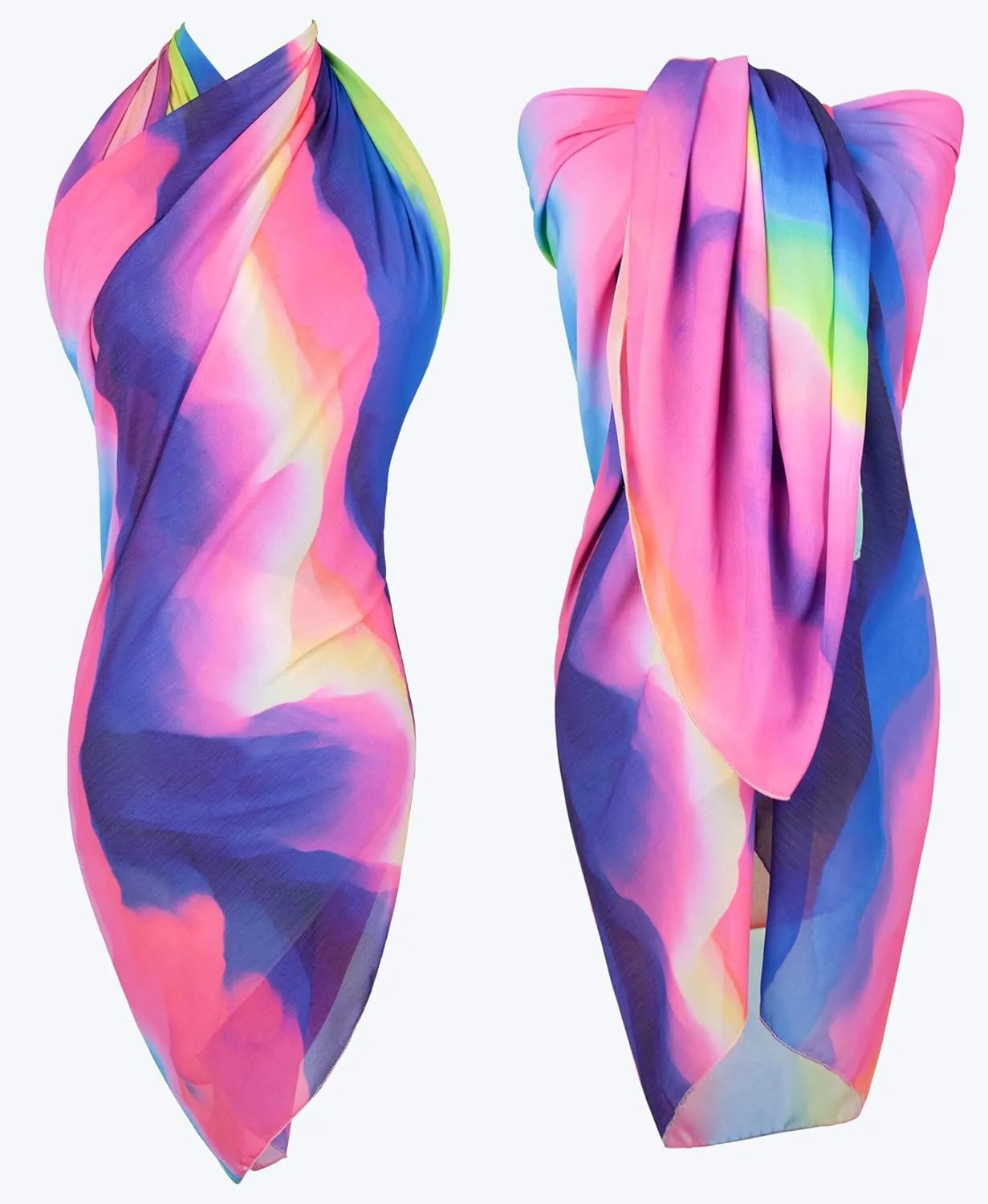 MissShorthair Womens Chiffon Beach Pareos Sarong Sheer Swimsuit Cover Ups Swimwear Bikini Wrap