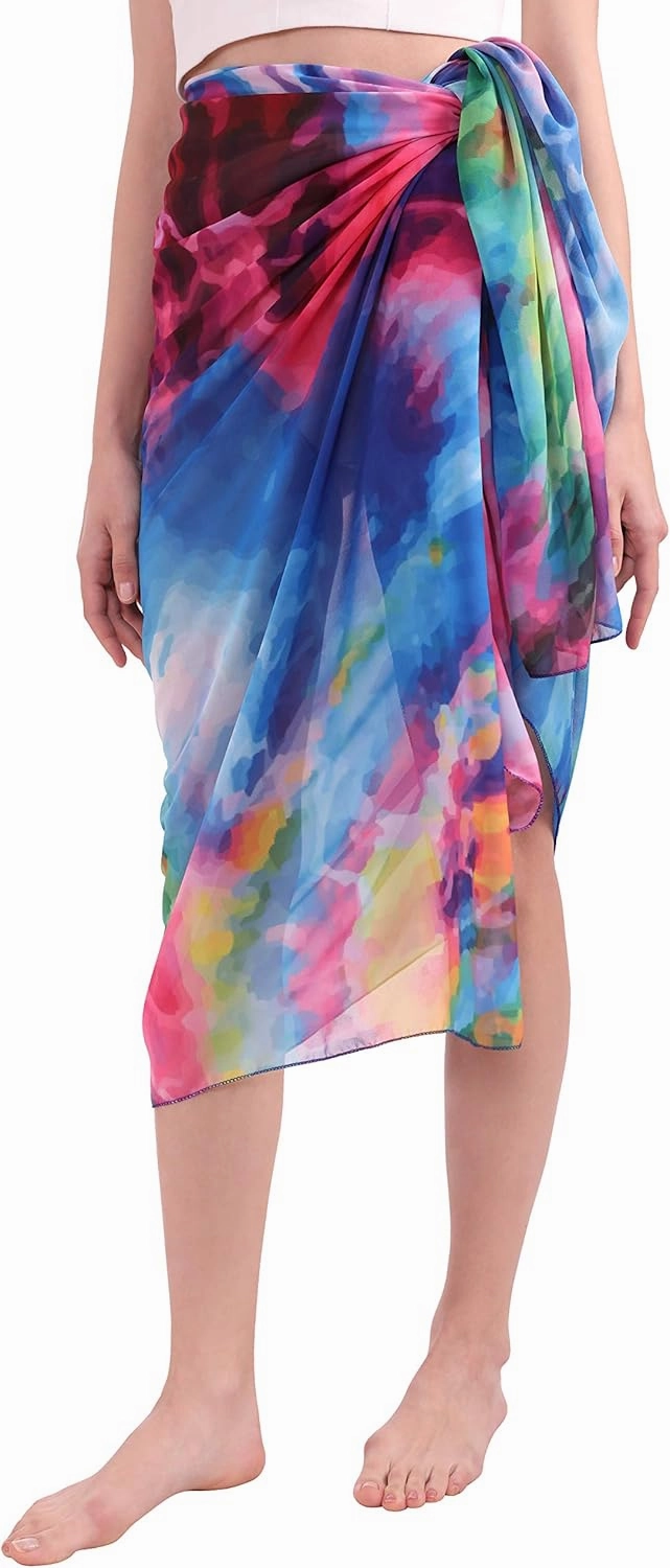 MissShorthair Womens Chiffon Beach Pareos Sarong Sheer Swimsuit Cover Ups Swimwear Bikini Wrap