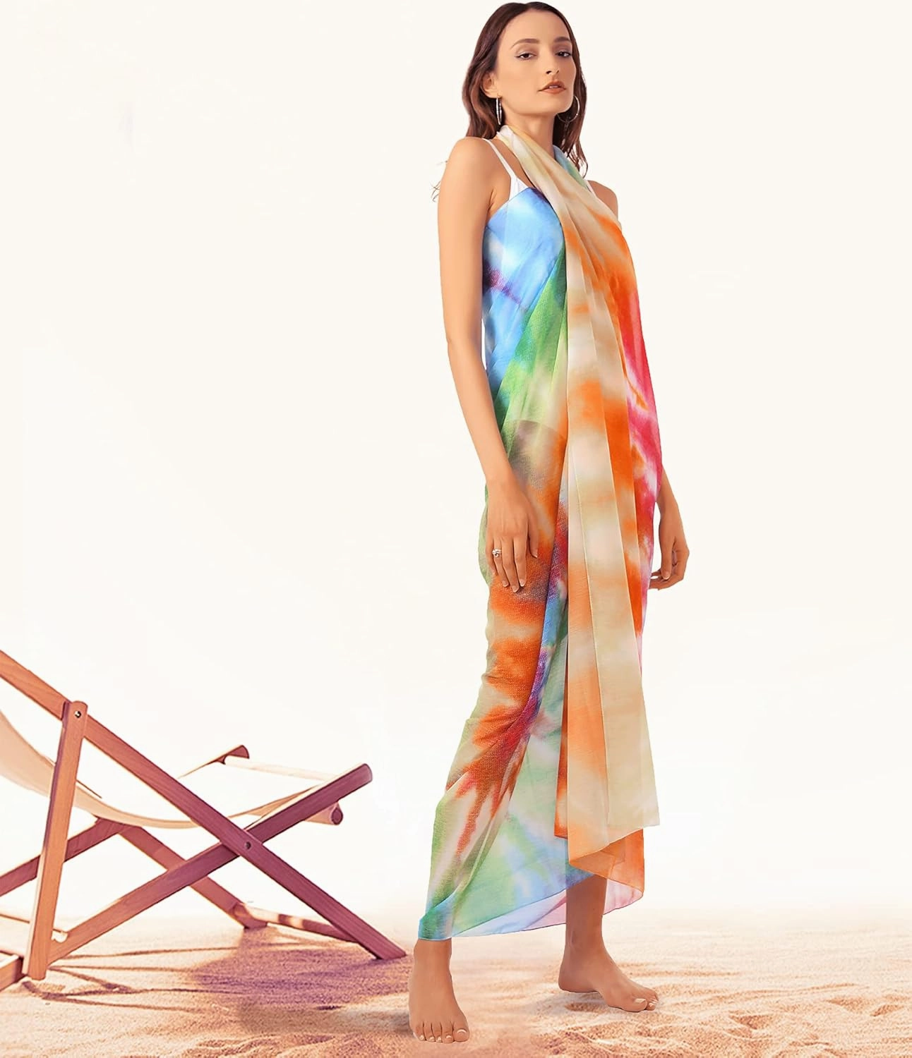 MissShorthair Womens Chiffon Beach Pareos Sarong Sheer Swimsuit Cover Ups Swimwear Bikini Wrap