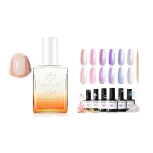 modelones Milky White Nail Natural Concealer Foundation Polish with Gel Nail Polish, 6 Colors Shimmer Pearl White