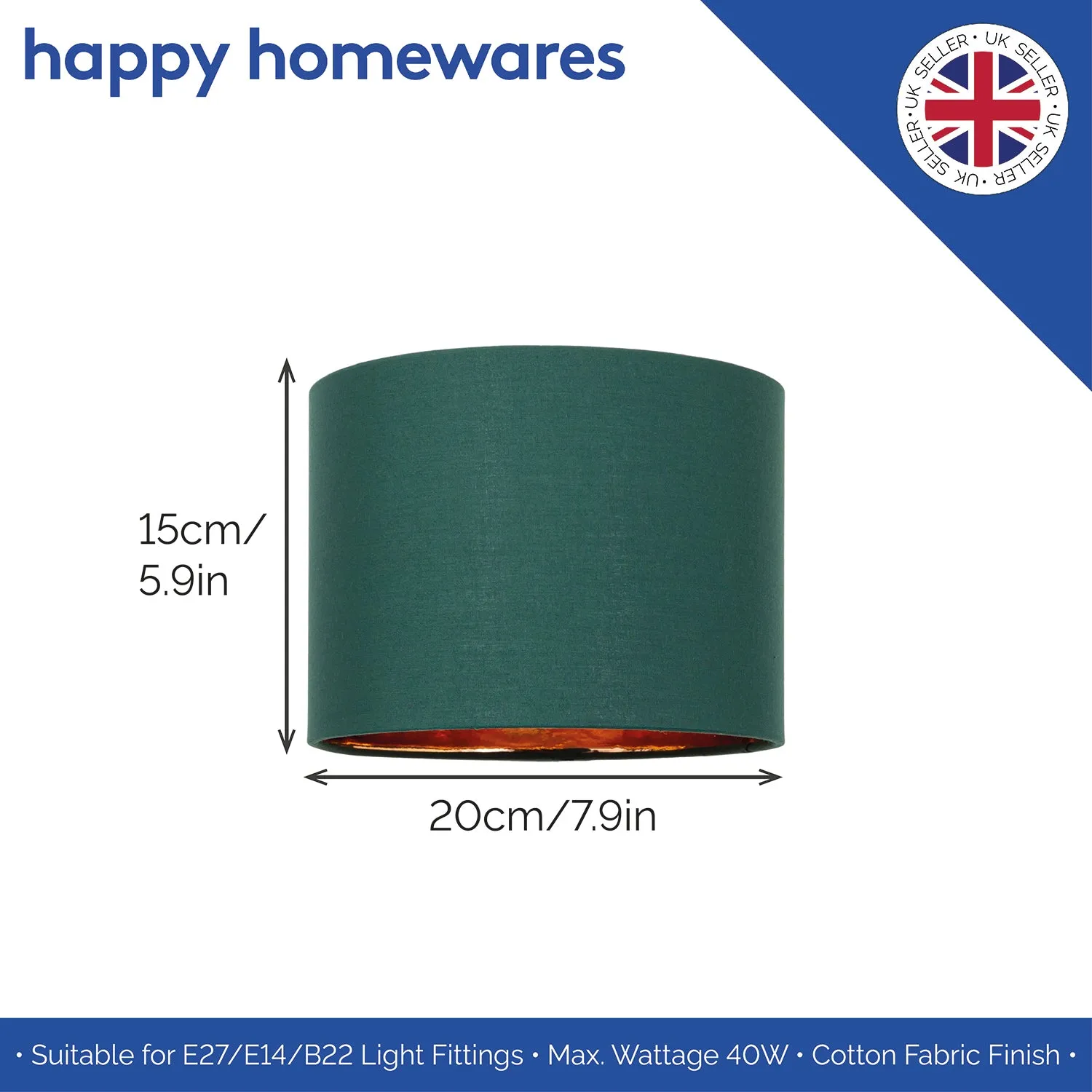 Modern Forest Green Cotton Fabric Small 8" Lamp Shade with Shiny Copper Inner