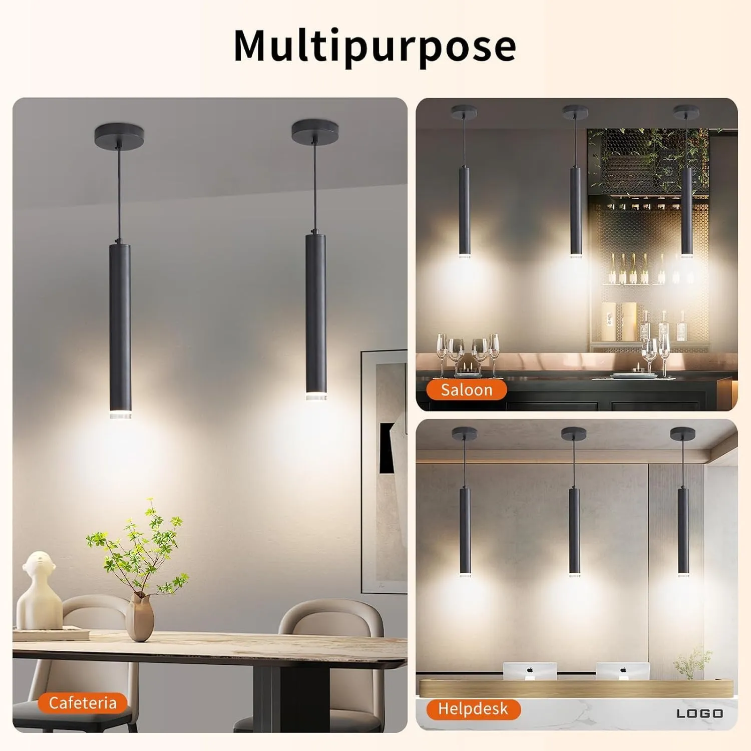 Modern Kitchen Island Pendent Lights, Black Minimalist Ceiling Hanging Light Fixtures, 3 Color 3000K/4500K/6500K, Adjustable Height, Mini Linear LED Chandeliers for Dining Room, Bedroom, Living Room
