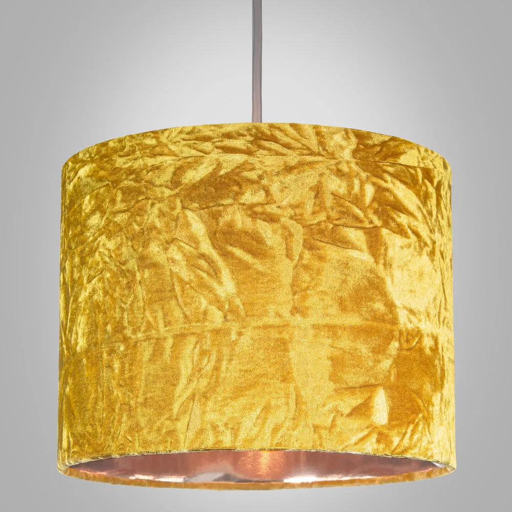 Modern Shiny Ochre Crushed Velvet 10" Table/Pendant Shade with Copper Inner
