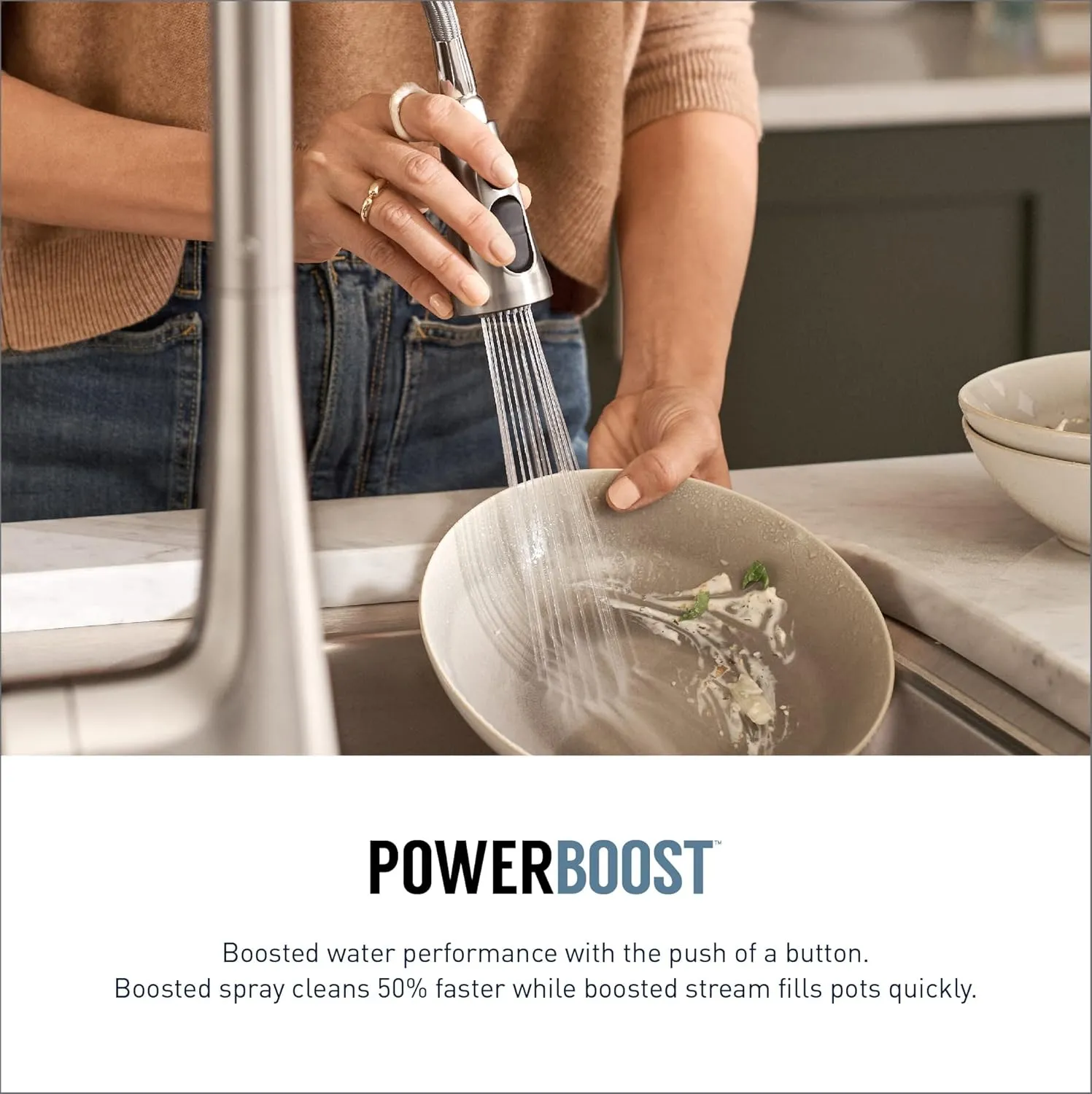 Moen 7864EVBLS Sleek Smart Touchless Pull Down Sprayer Kitchen Faucet with Voice Control and Power Boost, No Size, Spot Resist Black Stainless