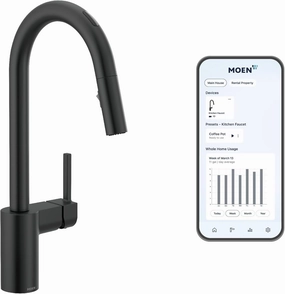 Moen 7565EVBL Align Smart Touchless Pull Down Sprayer Kitchen Faucet with Voice Control and Power Boost, Matte Black