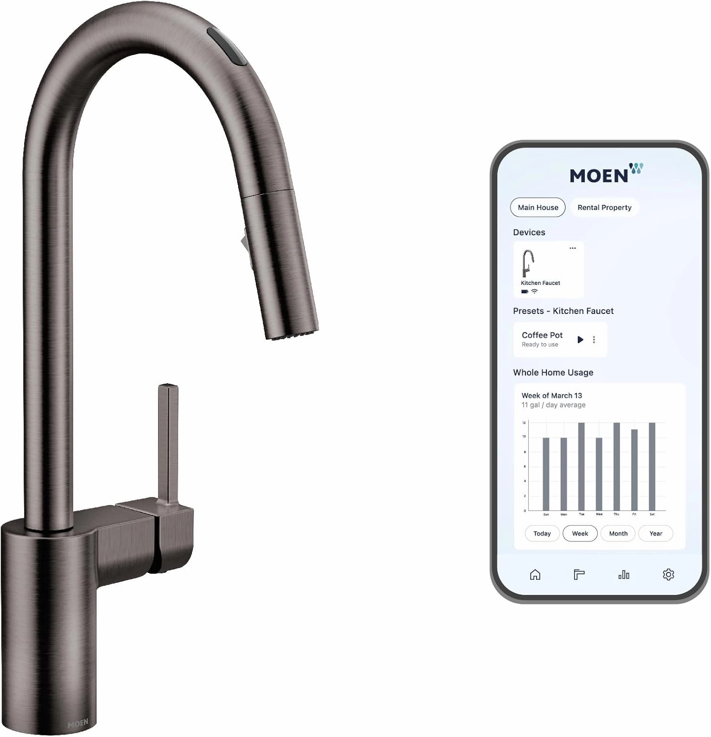 Moen 7565EVBLS Align Smart Touchless Pull Down Sprayer Kitchen Faucet with Voice Control and Power Boost, Spot Resist Black Stainless