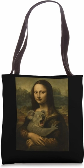 Mona Lisa with Koala Bear Humorous Art, Tote Bag