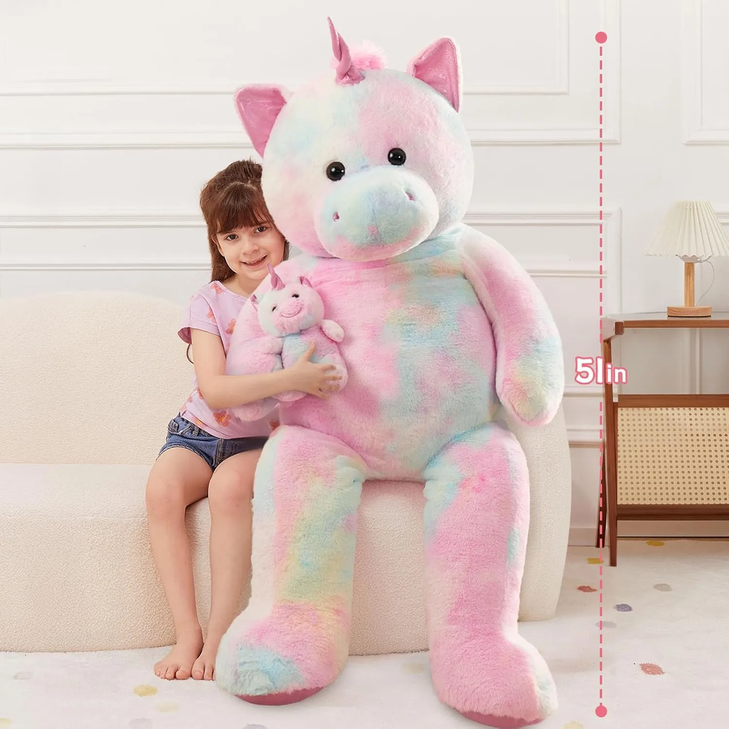 MorisMos Giant Unicorn Stuffed Animal 4 Foot,51'' Large Stuffed Unicorn Toys for Girl Boy,Big Mommy Plush with Baby Pony Doll,Giant Stuffed Animal Gifts for Kid Birthday Girlfriend Valentines
