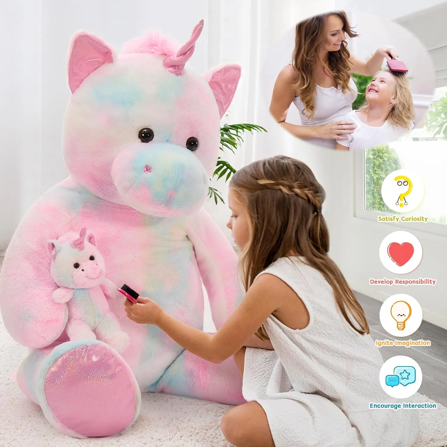 MorisMos Giant Unicorn Stuffed Animal 4 Foot,51'' Large Stuffed Unicorn Toys for Girl Boy,Big Mommy Plush with Baby Pony Doll,Giant Stuffed Animal Gifts for Kid Birthday Girlfriend Valentines