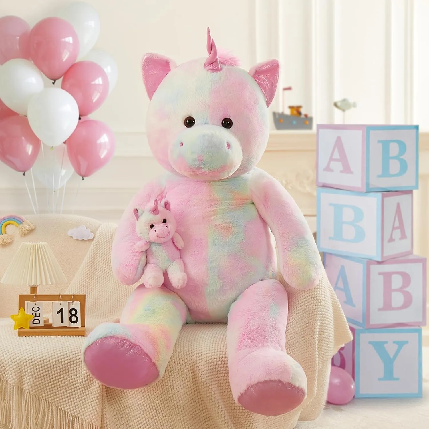 MorisMos Giant Unicorn Stuffed Animal 4 Foot,51'' Large Stuffed Unicorn Toys for Girl Boy,Big Mommy Plush with Baby Pony Doll,Giant Stuffed Animal Gifts for Kid Birthday Girlfriend Valentines