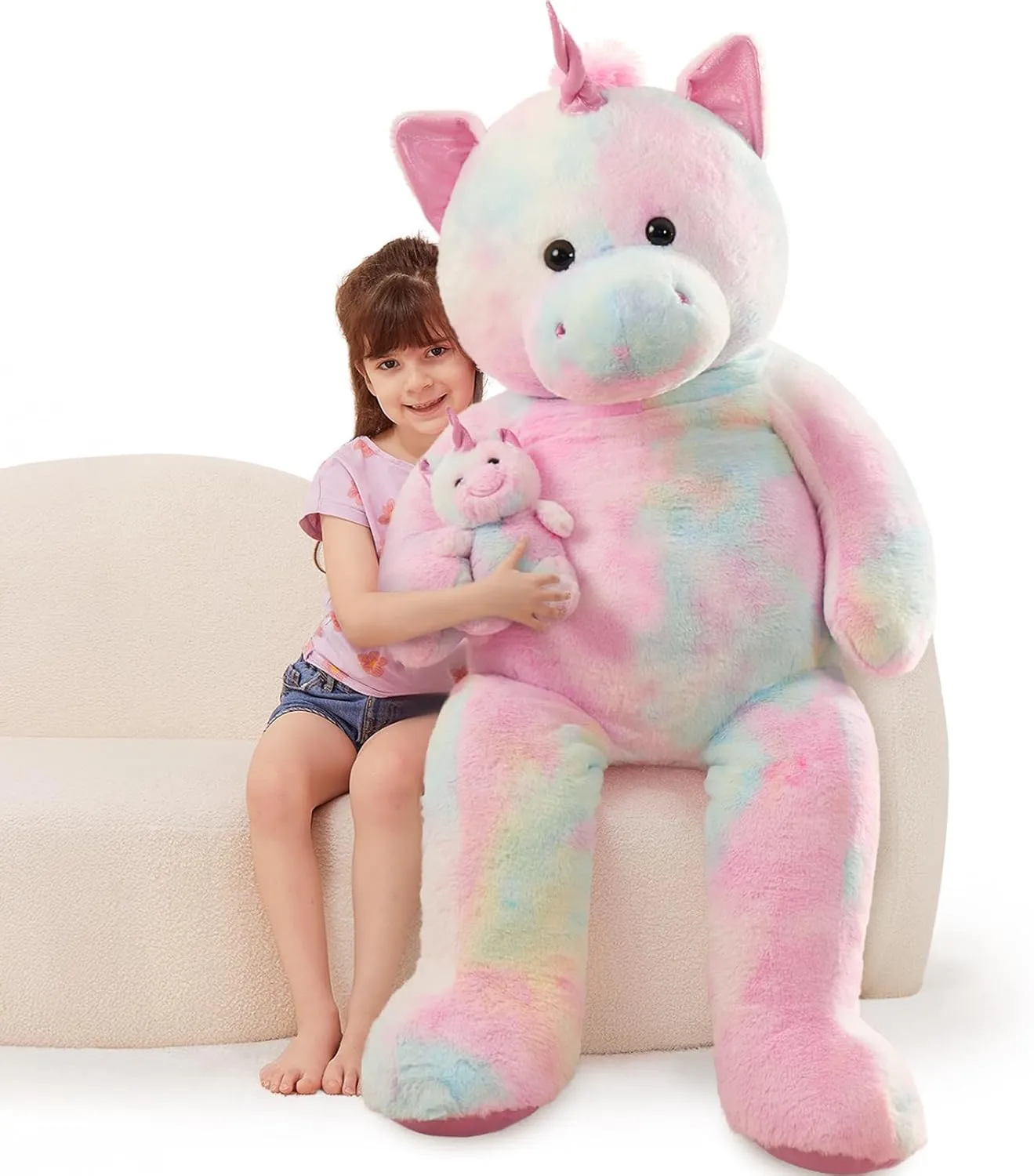 MorisMos Giant Unicorn Stuffed Animal 4 Foot,51'' Large Stuffed Unicorn Toys for Girl Boy,Big Mommy Plush with Baby Pony Doll,Giant Stuffed Animal Gifts for Kid Birthday Girlfriend Valentines