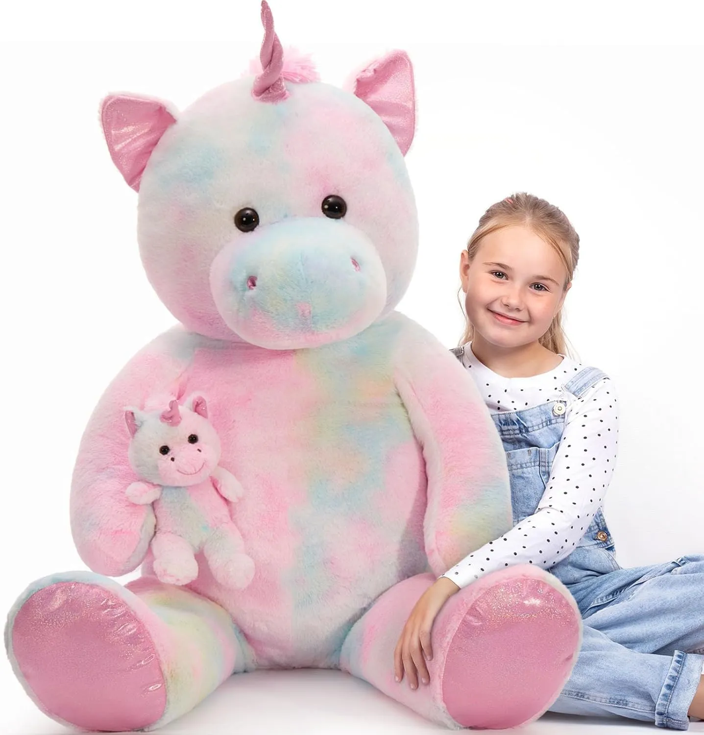 MorisMos Giant Unicorn Stuffed Animal 4 Foot,51'' Large Stuffed Unicorn Toys for Girl Boy,Big Mommy Plush with Baby Pony Doll,Giant Stuffed Animal Gifts for Kid Birthday Girlfriend Valentines