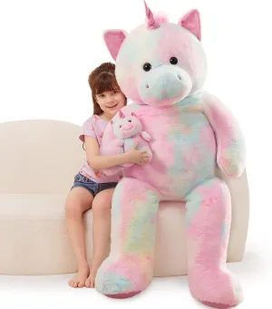MorisMos Giant Unicorn Stuffed Animal 4 Foot,51'' Large Stuffed Unicorn Toys for Girl Boy,Big Mommy Plush with Baby Pony Doll,Giant Stuffed Animal Gifts for Kid Birthday Girlfriend Valentines