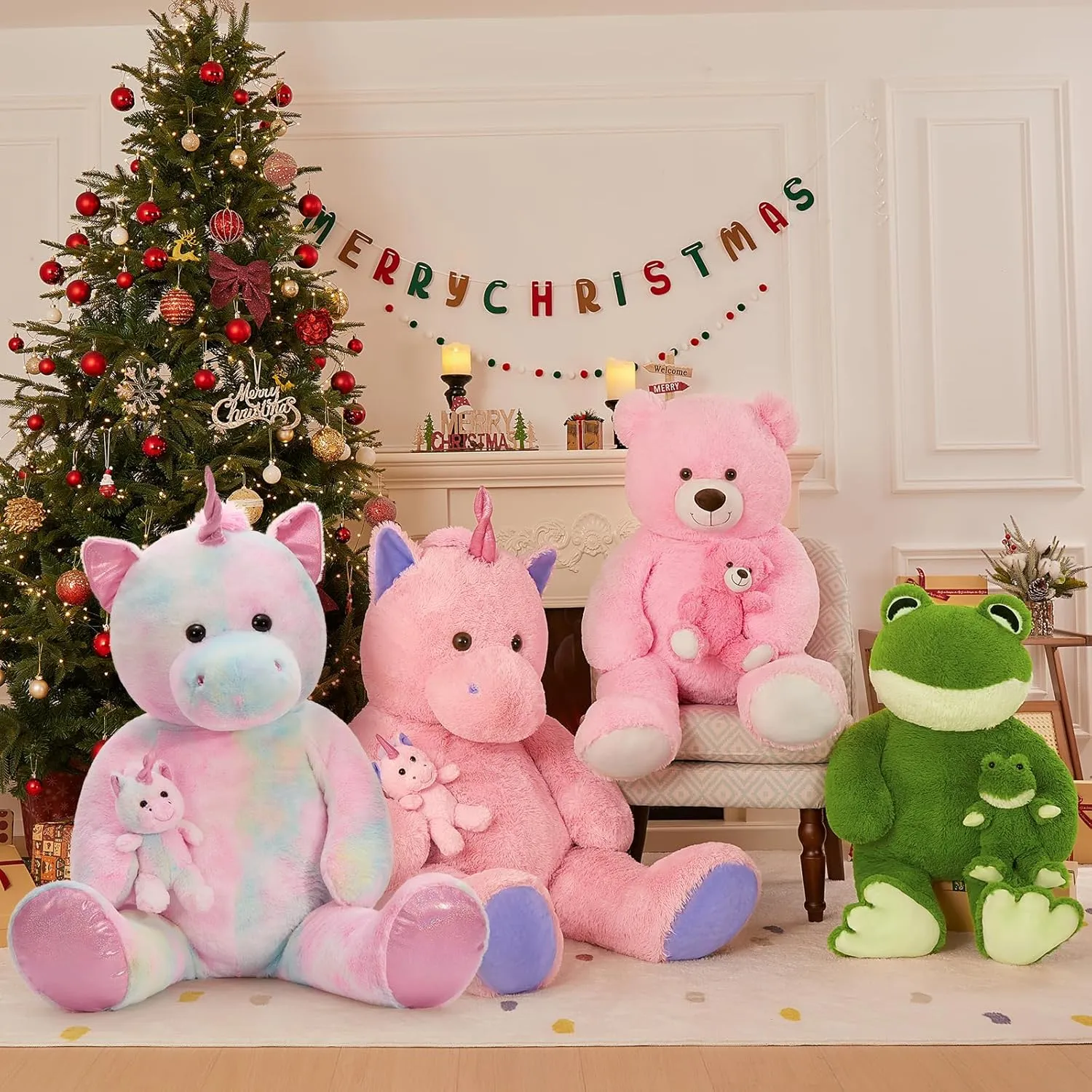 MorisMos Giant Unicorn Stuffed Animal 4 Foot,51'' Large Stuffed Unicorn Toys for Girl Boy,Big Mommy Plush with Baby Pony Doll,Giant Stuffed Animal Gifts for Kid Birthday Girlfriend Valentines