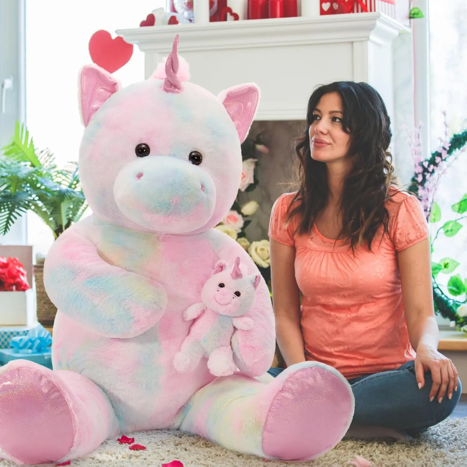 MorisMos Giant Unicorn Stuffed Animal 4 Foot,51'' Large Stuffed Unicorn Toys for Girl Boy,Big Mommy Plush with Baby Pony Doll,Giant Stuffed Animal Gifts for Kid Birthday Girlfriend Valentines