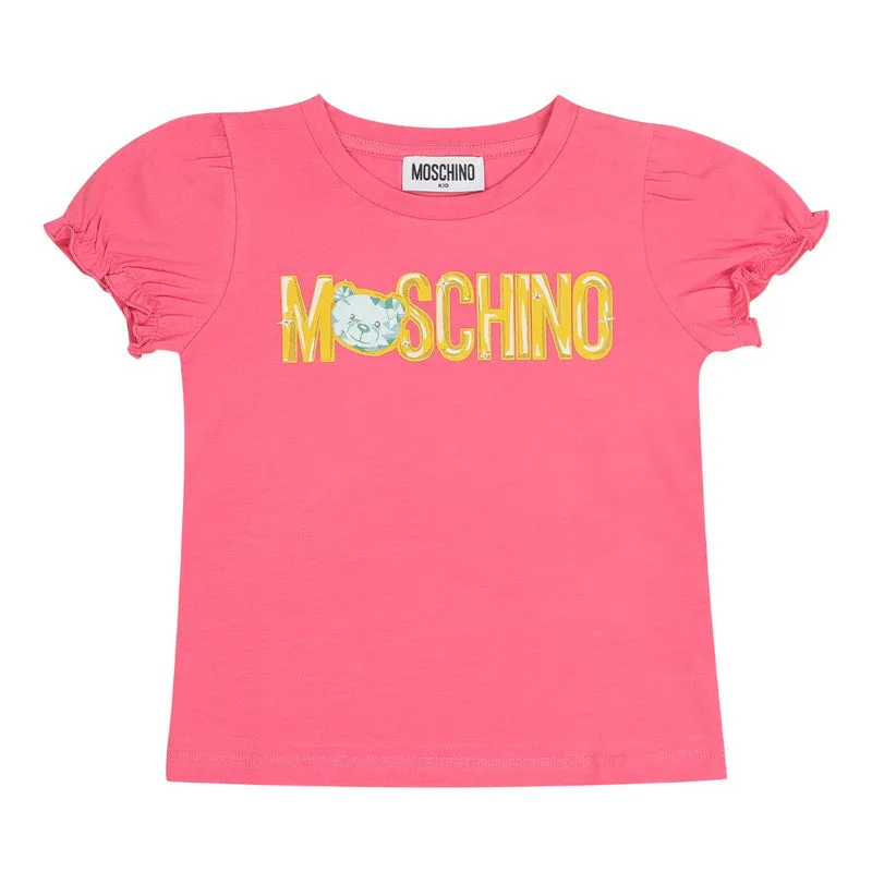 Moschino Pink Teddy Bear Printed Cotton T-Shirt