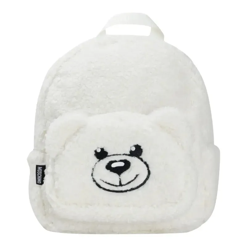Moschino White Fleece Teddy Bear Backpack